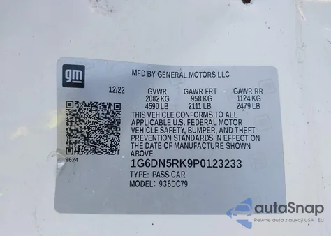 2023 Cadillac Ct5 Premium Luxury z USA, uszkodzony, nr VIN 1G6DN5RK9P0123233